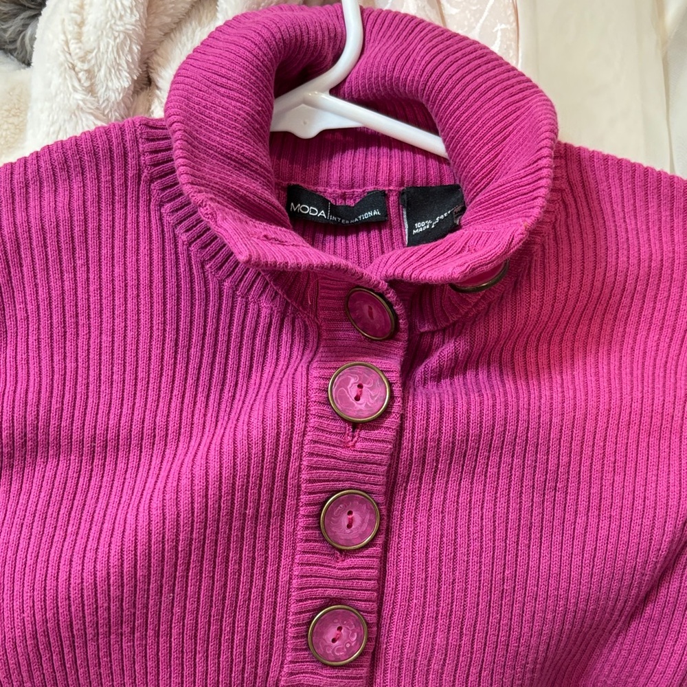 Moda International Fuchsia Ribbed Button-Up Sweater - Picture 6 of 6